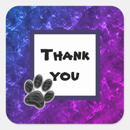 Thank You Dog Paw Print Vibrant Appreciation Square Sticker