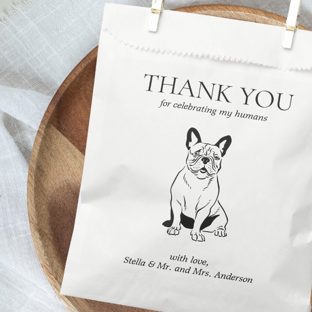 Thank you Dog Treat Pet Drawing Wedding Favor Bag (french bulldog thank you doggie bag treat wedding favor)