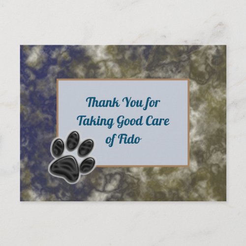 Thank You Dog Walker Gold Blue Abstract Pet Sitter Postcard