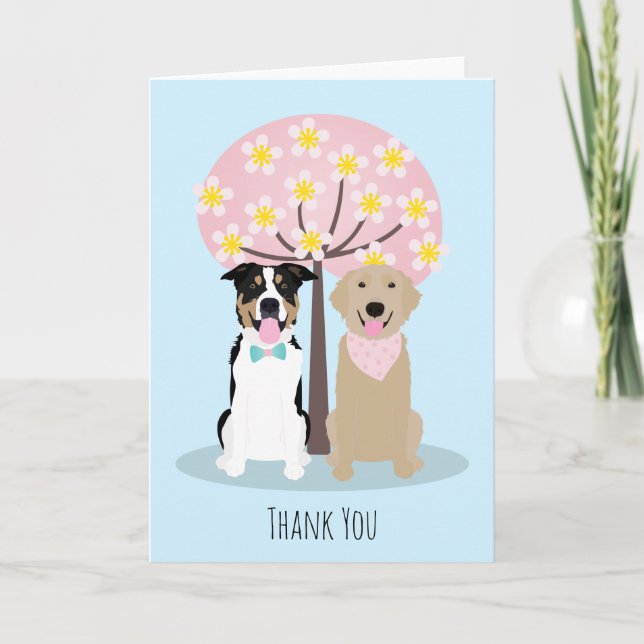 Thank You Dogs By Cherry Blossom Tree Card (Front)