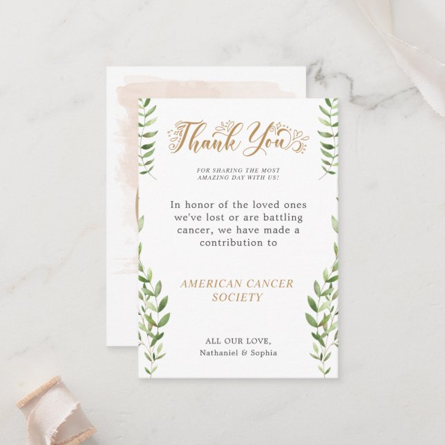 Thank You Donate To Charity Wedding Place Card (Front/Back In Situ)