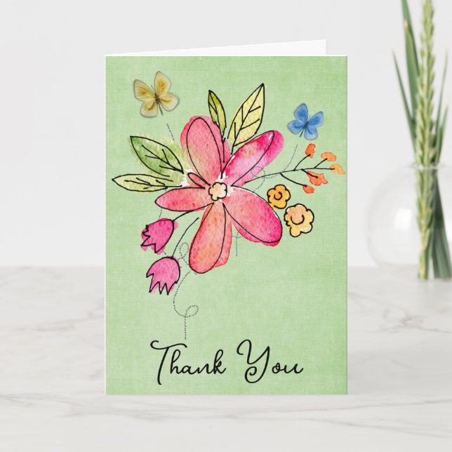 Thank You Doodle Flowers Card (Front)