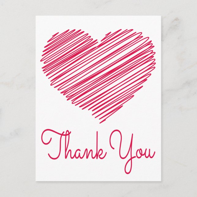 Thank You Doodle Heart Red / Pink Postcard (Front)