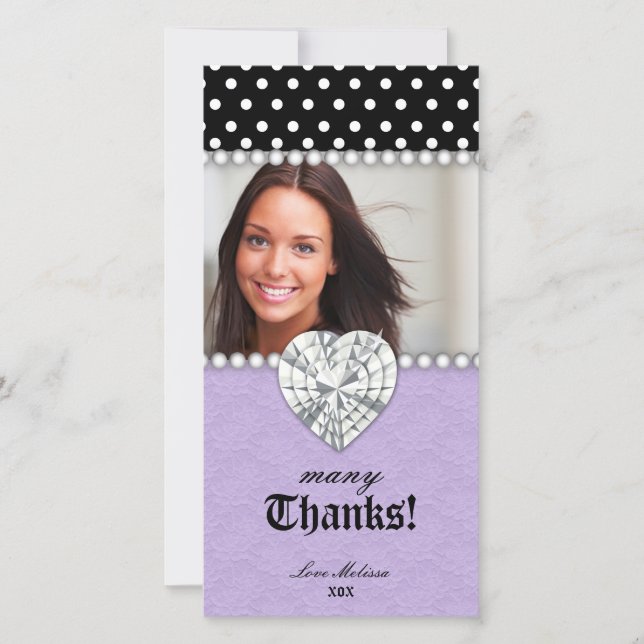 Thank You Dots Lace Pearls Jewel Sweet 16 Purple Card (Front)