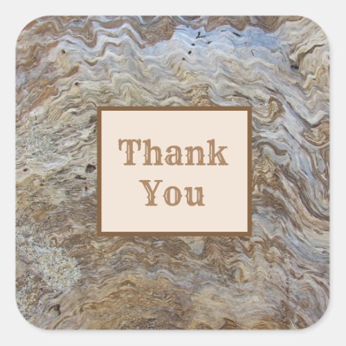 Thank You Driftwood Grain Photo Striped Nature Square Sticker