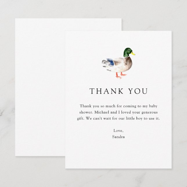 Thank you Duck Baby Shower Elegant Simple Minimal (Front/Back)