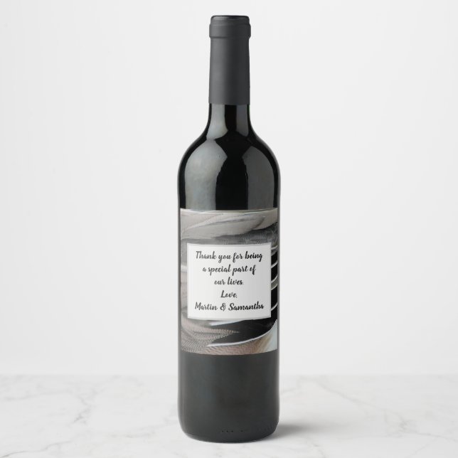 Thank You Duck Feather Photo Modern Appreciation Wine Label (Front)