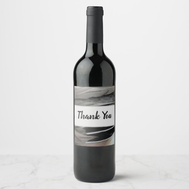Thank You Duck Feathers Gray Black Appreciation Wine Label (Front)