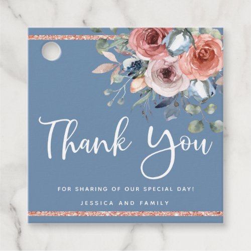 Thank You Dusty Blue and Blush Pink Floral Favor Tags