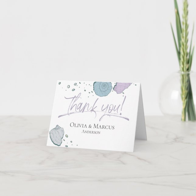 Thank You | Dusty Blue and Lilac Plum Seashells Card (Front)