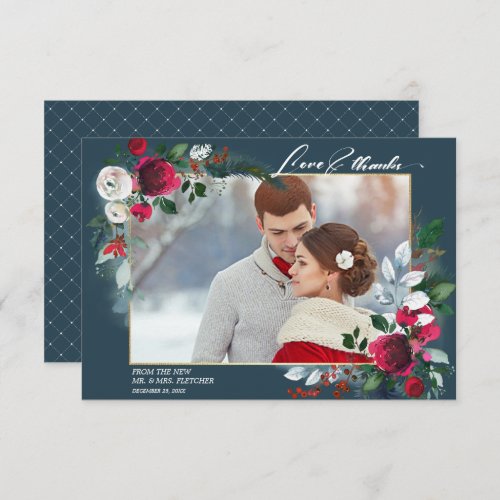 Thank You Dusty Blue Burgundy Wedding Photo Cards