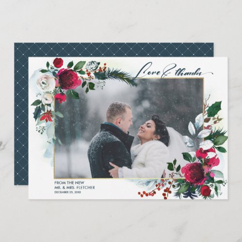 Thank You Dusty Blue Burgundy Wedding Photo Cards