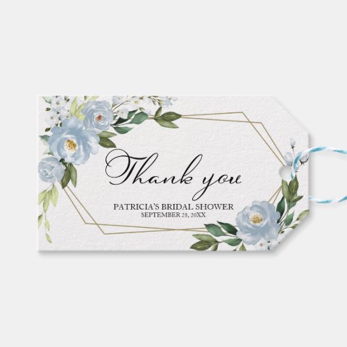 Thank You _ Dusty Blue Flowers Greenery Geometric Gift Tags