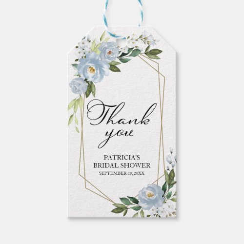 Thank You _ Dusty Blue Flowers Greenery Geometric Gift Tags