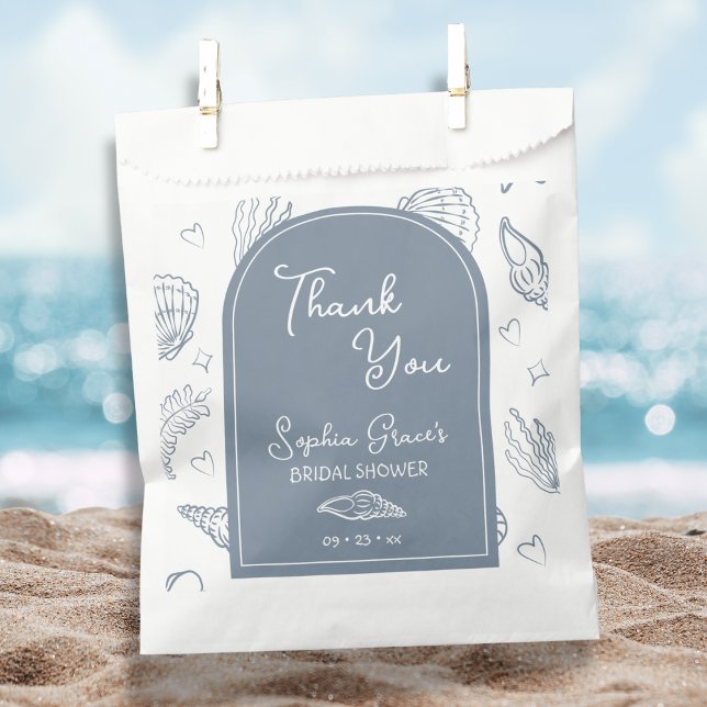 Thank You Dusty Blue Seashells Doodles  Favor Bag (Creator Uploaded)