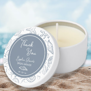 Thank You Dusty Blue Seashells Doodles Mini Candle Favors