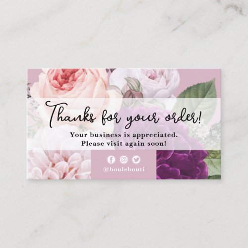 Thank You Dusty Mauve Vintage Rose Floral Discount Business Card