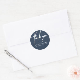 Thank You Dusty Navy Blue Minimalist Wedding Classic Round Sticker