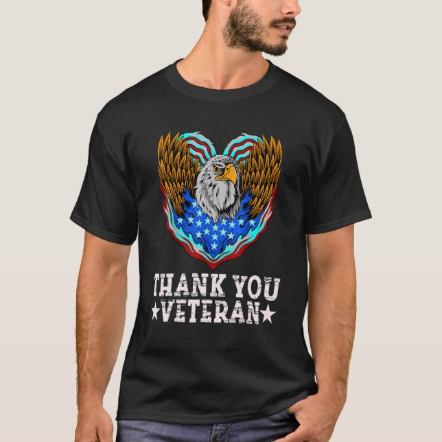Thank You Eagle American Flag Heart Memorial Day V T-Shirt (Front)