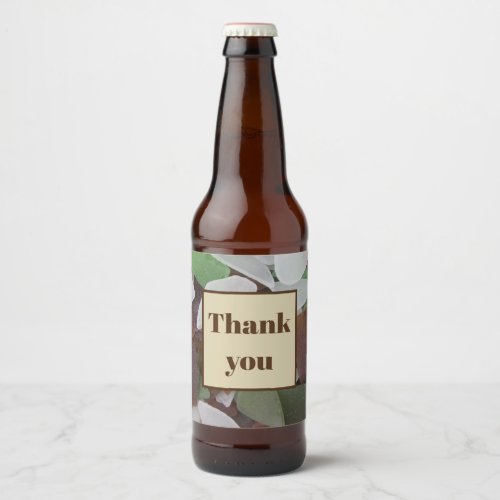 Thank You Earth Tone Photo Beach Thanks Sea Glass Beer Bottle Label