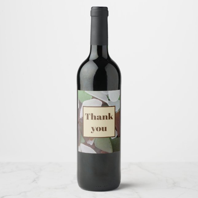 Thank You Earth Tone Sea Glass Photo Appreciation Wine Label (Front)