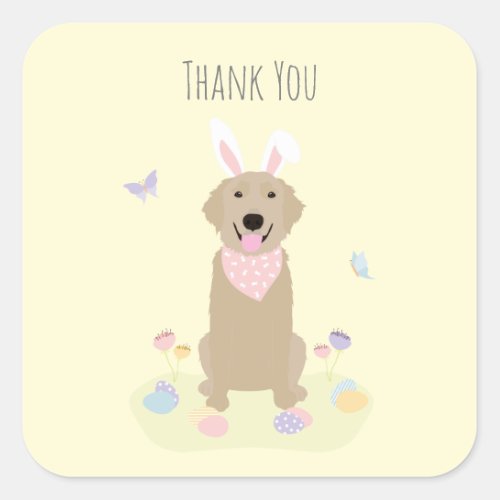 Thank You Easter Bunny Golden Retriever  Square Sticker