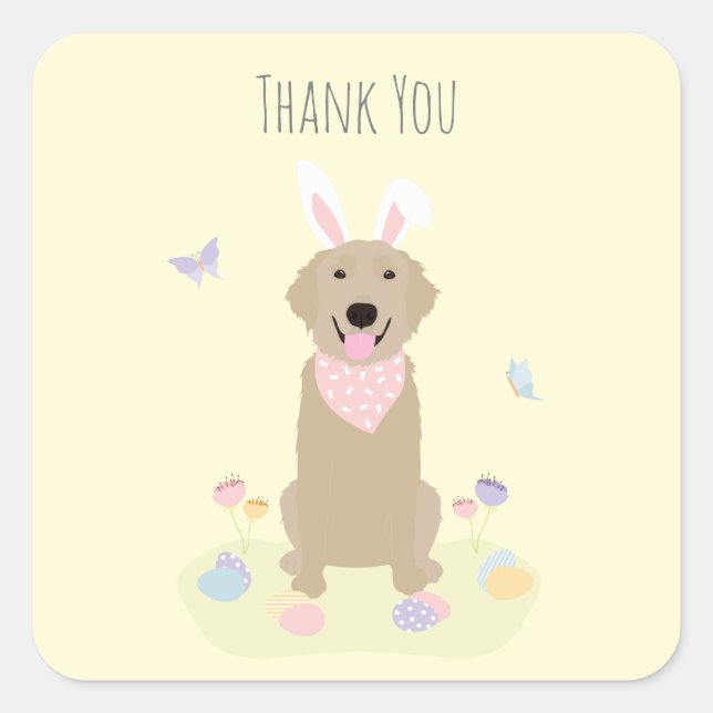 Thank You Easter Bunny Golden Retriever  Square Sticker (Front)