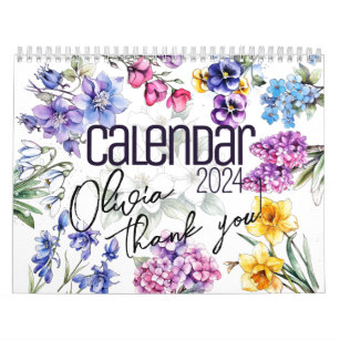  "Thank you!" Editable Slogan & Name Flower Calendar