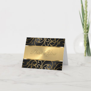 Thank You Elegant Black and Gold Filigree