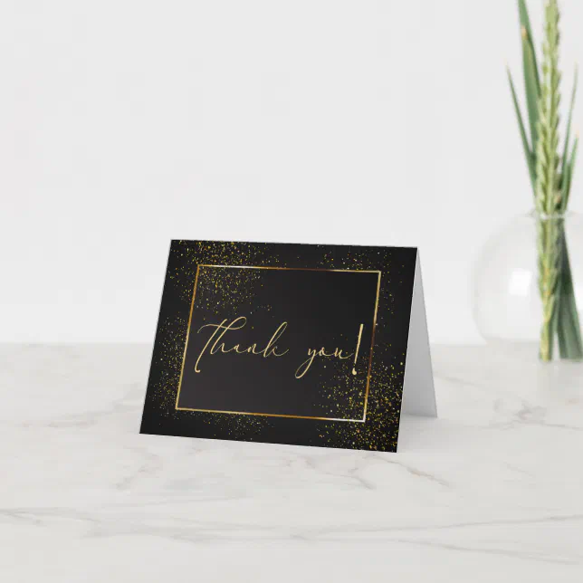 THANK YOU | Elegant Black and Gold Glitter | Zazzle