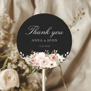 Thank you! Elegant, black, pastel, flower, wedding Classic Round Sticker