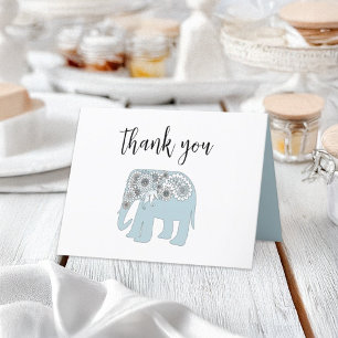 Thank You Elegant Blue Paisley Elephant Card
