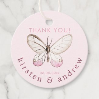 Thank You! Elegant Blush Pink Butterfly Wedding Favor Tags
