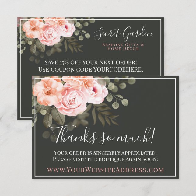 Thank You Elegant Blush Pink Floral Roses Card (Front/Back)