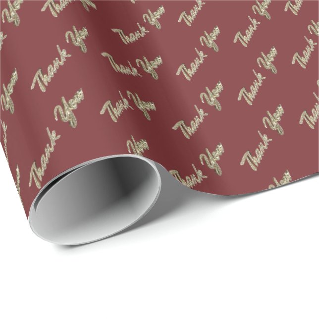 Thank You Elegant Burgundy Gold Typography Pattern Wrapping Paper (Roll Corner)