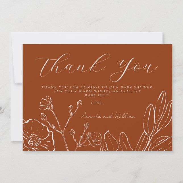 Thank You Elegant Burnt Orange Botanical Leaves  Card (Front)