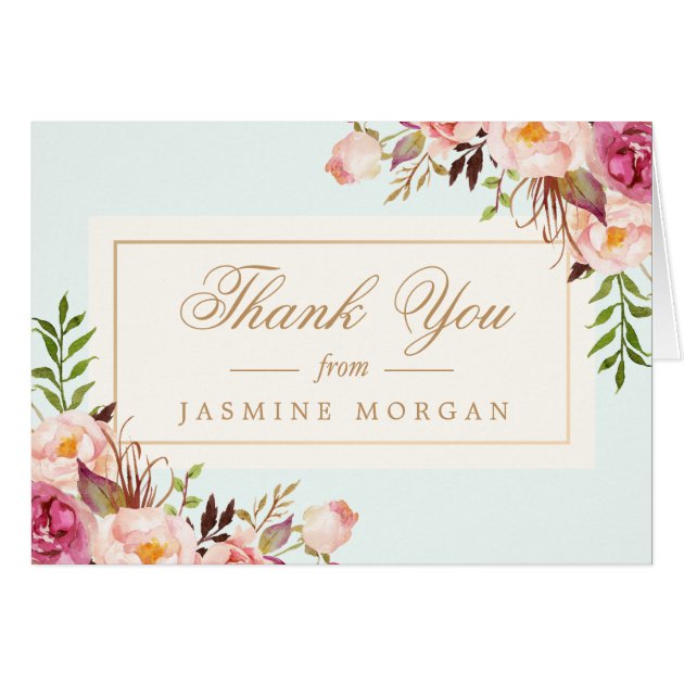 Thank You Elegant Chic Pastel Watercolor Floral Card