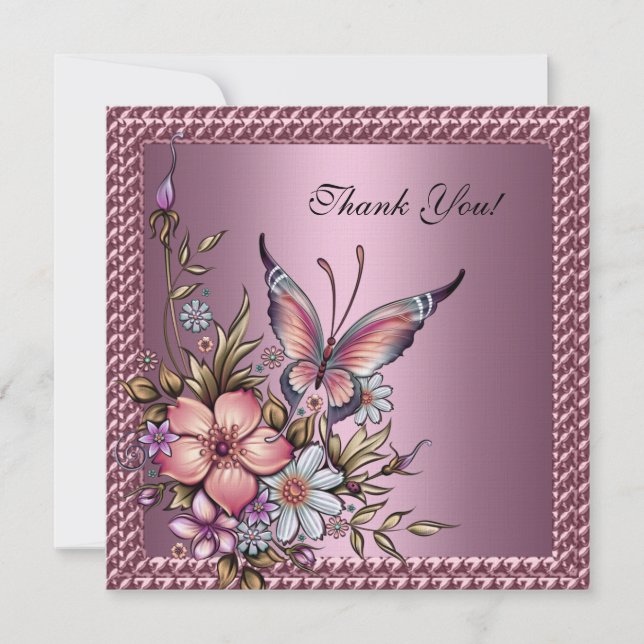 Thank you Elegant Floral Butterfly Pink (Front)
