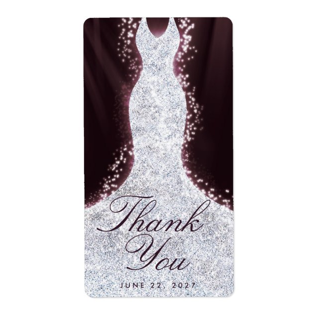 Thank You Elegant Glitter Dress Custom Wine Label (Front)