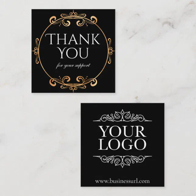 Thank You Elegant Gold Foil Swirls Classic Black Square Business Card ...