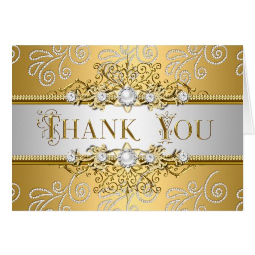 Thank You Elegant Gold Silver lace Diamond Overlay Card | Zazzle