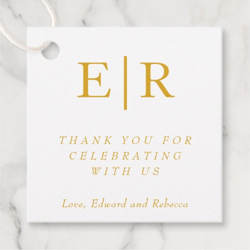 Thank You Elegant Gold White Monogram Wedding Favor Tags
