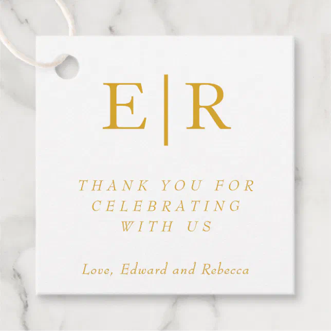 Thank You Elegant Gold White Monogram Wedding Favor Tags | Zazzle