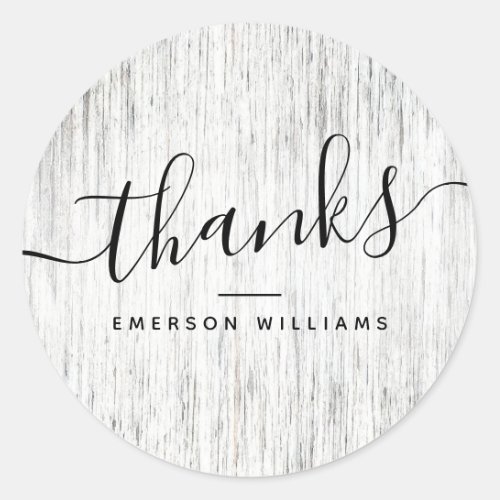 Thank you elegant gray wood grain classic round sticker