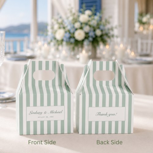 Thank You! Elegant Green Stripes Monogram Wedding  Favor Boxes