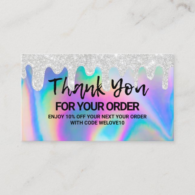 Thank you Elegant Holographic Drip instagram  Business Card (Front)