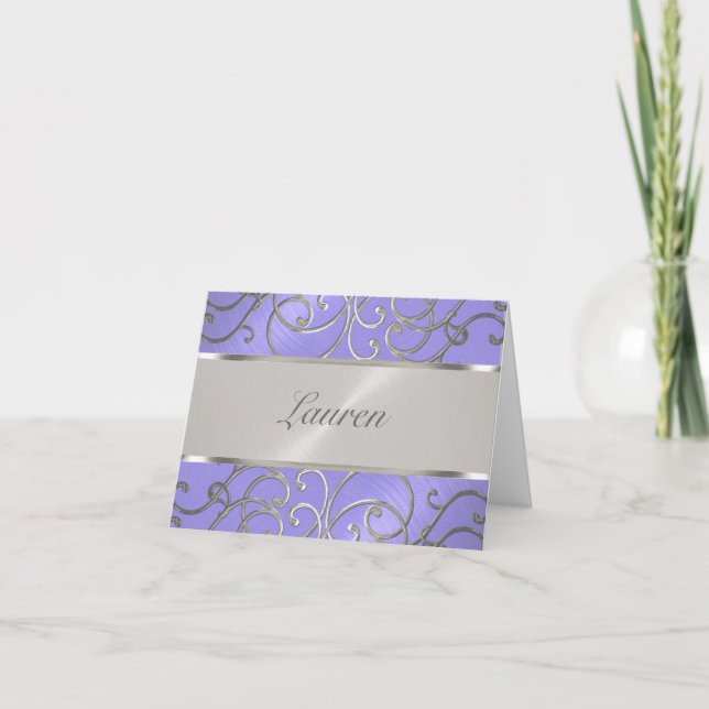 Thank You Elegant Lavender Purple Silver Filigre Card (Front)