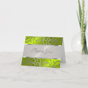 Thank You Elegant Lime Green Silver Filigree Card