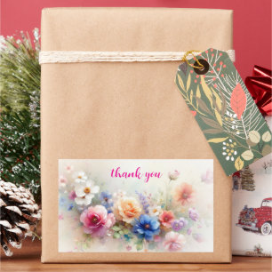 Thank You Elegant Modern Aquarell Flowers Art Rectangular Sticker