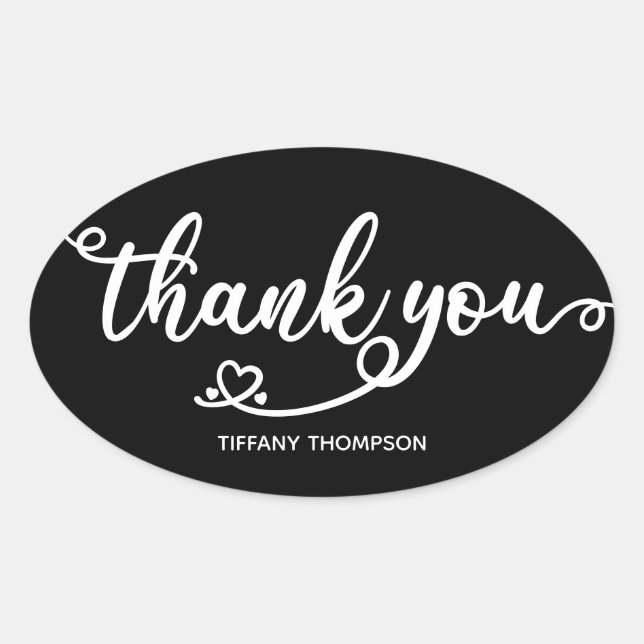 Thank You Elegant Modern Typography Black White Oval Sticker (Front)